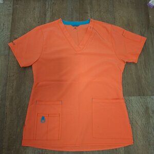 Carhartt Womens Orange V-Neck Smart Force Scrub Top With Pockets Size M